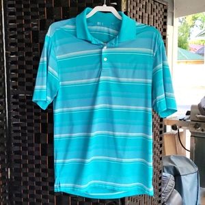 Mens Walter Hagen Bright Blue Striped 11 majors Golf Athleisure Polo small